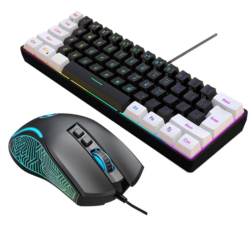 Gaming Keyboard Mouse And Headset Combo - キーボードとマウス 60% コンピューターゲームコンボキット PC バックライト付き有線キーボード マウスキット