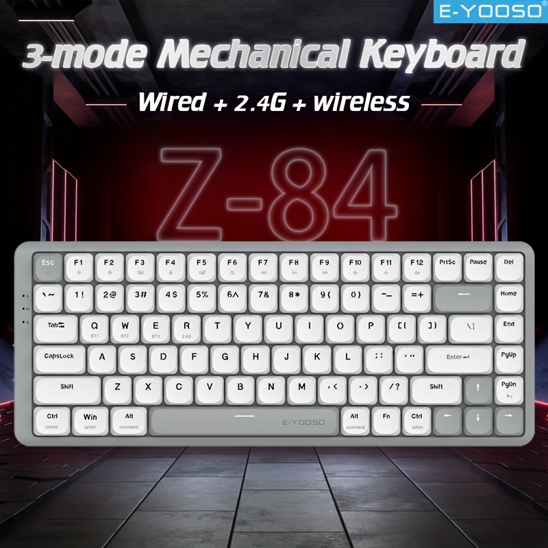 Gaming Keyboard E Yooso - E-YOOSO トリモード 2.4Gワイヤレス/Bluetooth/有線 メカニカルキーボード 84キー RGB