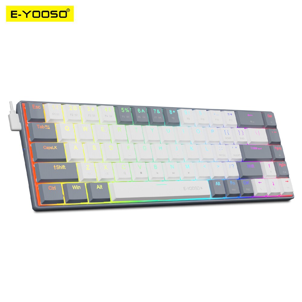 Gaming Keyboard E Yooso - E-YOOSO a68 rgbミニスリムUSB有線機械式ゲームキーボード赤いスイッチ68キーゲーマーロシアブラジル計算PCラップトップ用