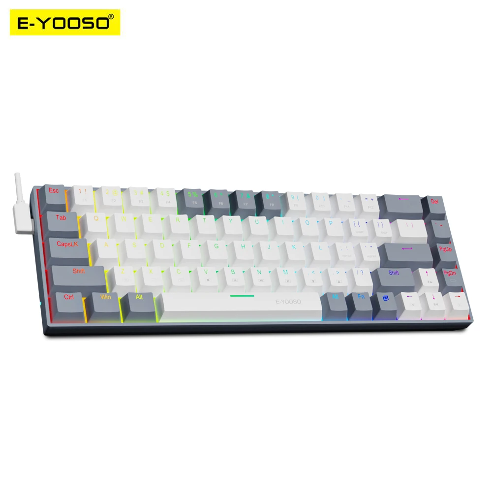 Gaming Keyboard E Yooso - E-yooo-メカニカルゲーミングキーボード,赤いスイッチ,68キー,z686 rgb,usb,60%,ロシア語,ブラジリア,車,改良版,コンピューター