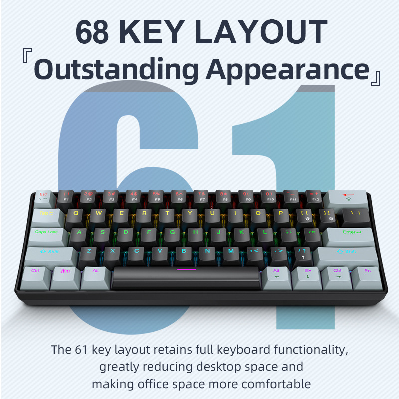 Gaming Keyboard Mouse And Headset Combo - APAYADO K61 ミニメカニカルキーボード、有線、61 キー、ファントム RGB、ブラック/ホワイトレッド/ブルーメカニカルスイッチゲーム用、60% ポータブル