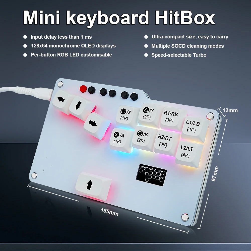 Gaming Keyboard Mini - Hitbox-ミニフィガースティックポケットキーボード、gps2040 ce、rgbチェリースイッチ、ホットスワッフ、ps3、ps4、misterfpga、スチーム、pc