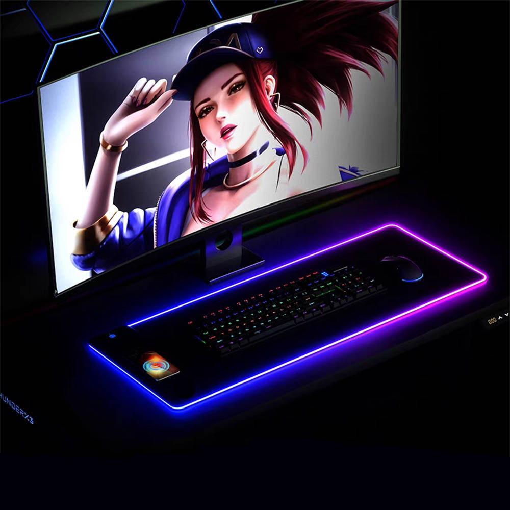Gaming Keyboard And Mouse Wireless - RGBマウスパッド ワイヤレス充電器付き 15W急速充電 滑り止め 超滑らか表面 キーボードマット