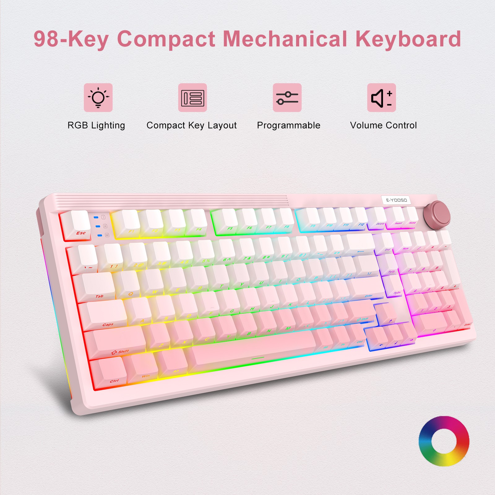 Gaming Keyboard E Yooso - E-YOOSO 98キー 有線トリモード ゲーミングメカニカルキーボード 4000mAhバッテリー RGBバックライト