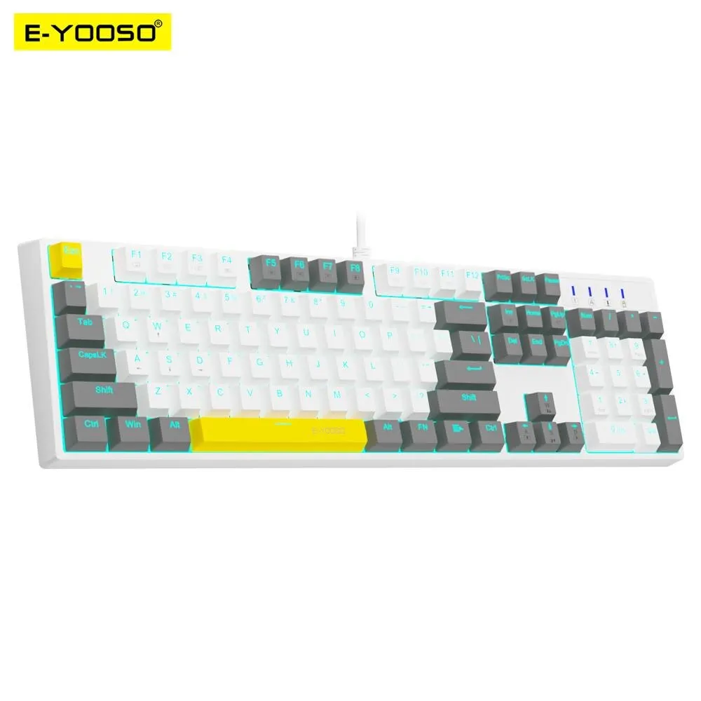 Gaming Keyboard E Yooso - E-YOOSO Z14 USB メカニカルゲーミング有線キーボード赤青スイッチモノクロ LED バックライト付き