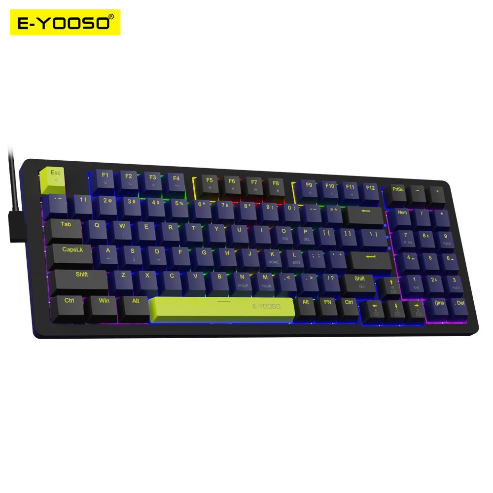 Gaming Keyboard E Yooso - E-YOOO-Z94有線メカニカルゲーミングキーボード,LEDバックライト,モノクロ,青と赤のスイッチ,コンピューター,ラップトップ,94キー,pc