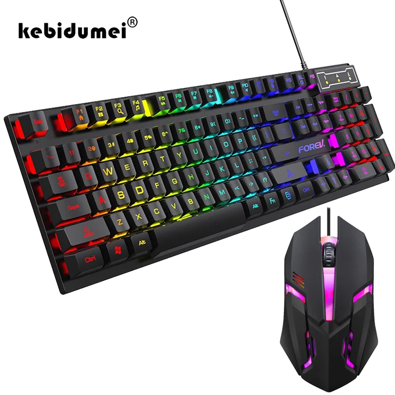 Gaming Keyboard Mouse And Headset Combo - 104 キーバックライト付きメカニカルキーボード有線ゲーミングキーボード防水発光キーボードとマウスセットゲーマー PC ラップトップオフィス用