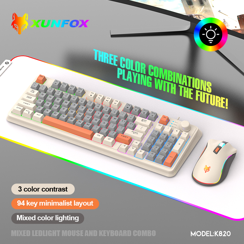 Gaming Keyboard And Mouse Wireless - USBケーブル付きキーボードとマウスのセット,照明付き,デスクトップ,ラップトップ,家庭,オフィス,女性,男性,k820