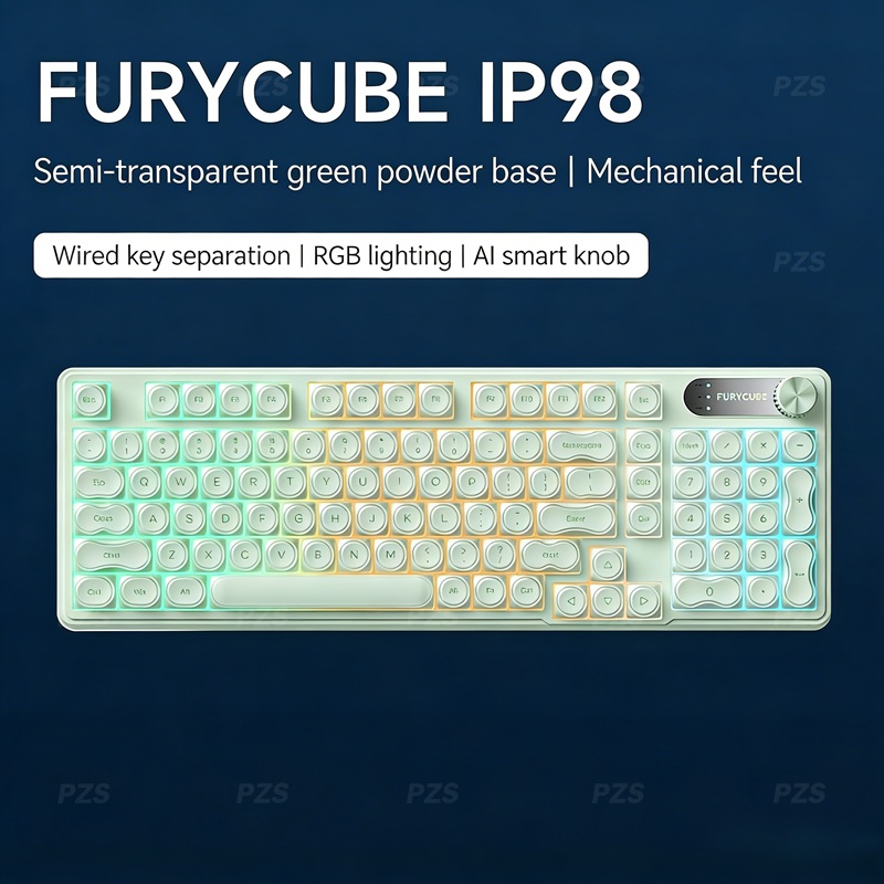 Gaming Keyboard Ip98 - FURYCUBE IP98 有線ゲーミングメンブレンキーボード RGB 半透明キーキャップ インテリジェントノブ