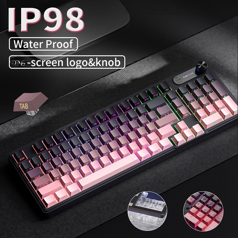 Gaming Keyboard Ip98 - RGB IP98 teclado ロープロファイルゲーミングメンブレンキーボードメカニカルフィール防水 e スポーツケーブルサイレント