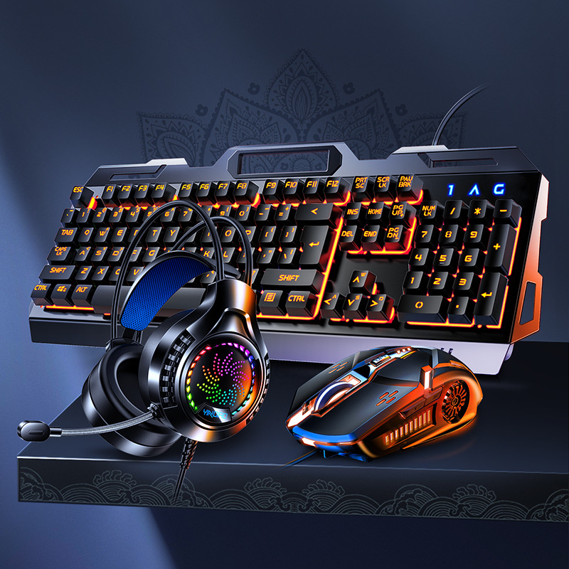 Gaming Keyboard Mouse And Headset Combo - V2g5 ゲーミングメカニカルハンドルメタルキーボードマウスヘッドセット USB ケーブル 3 個/セット