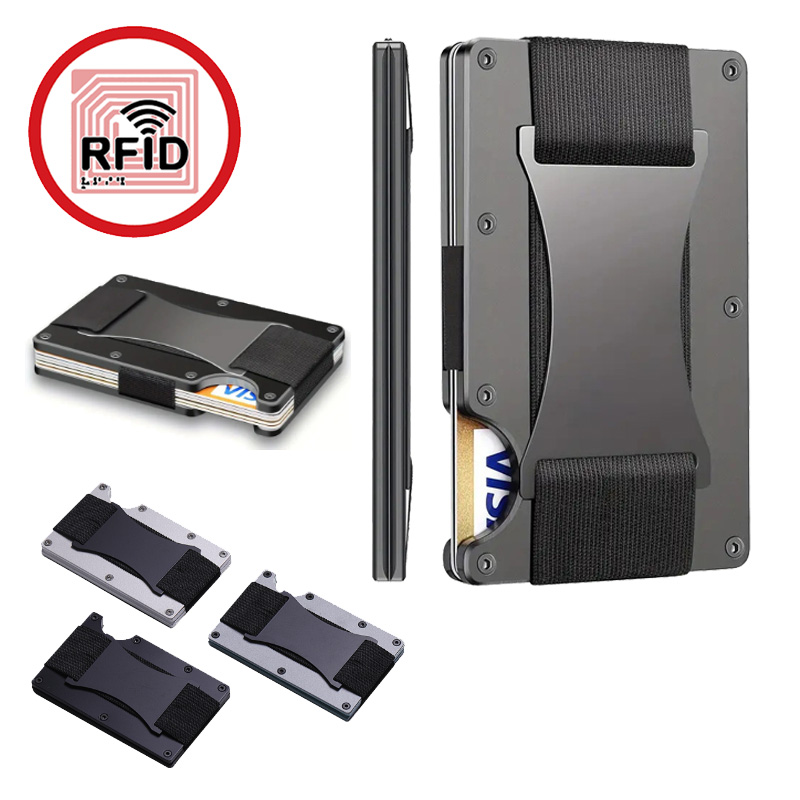 Aluminum Case 65 - 新しいスリムファッション RFID 保護カードホルダー男性女性アルミ財布弾性バックポーチ ID クレジットケースユニセックス旅行財布