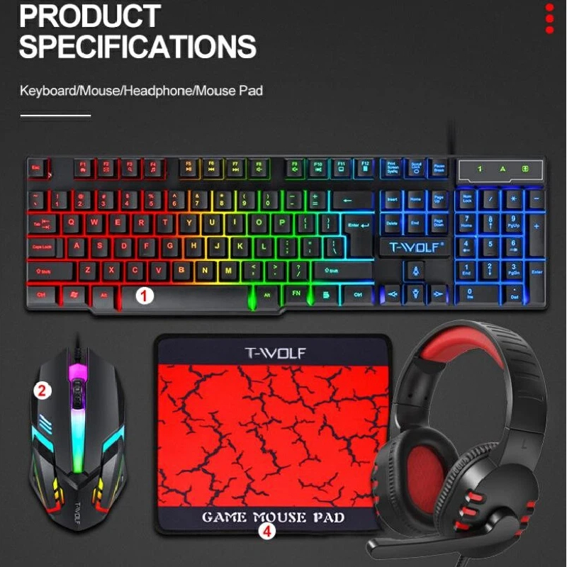 スペイン語・ロシア語キーボードレイアウト ゲーミングコンボ  - Gaming Keyboard Mouse And Headset Combo のレビューと価格