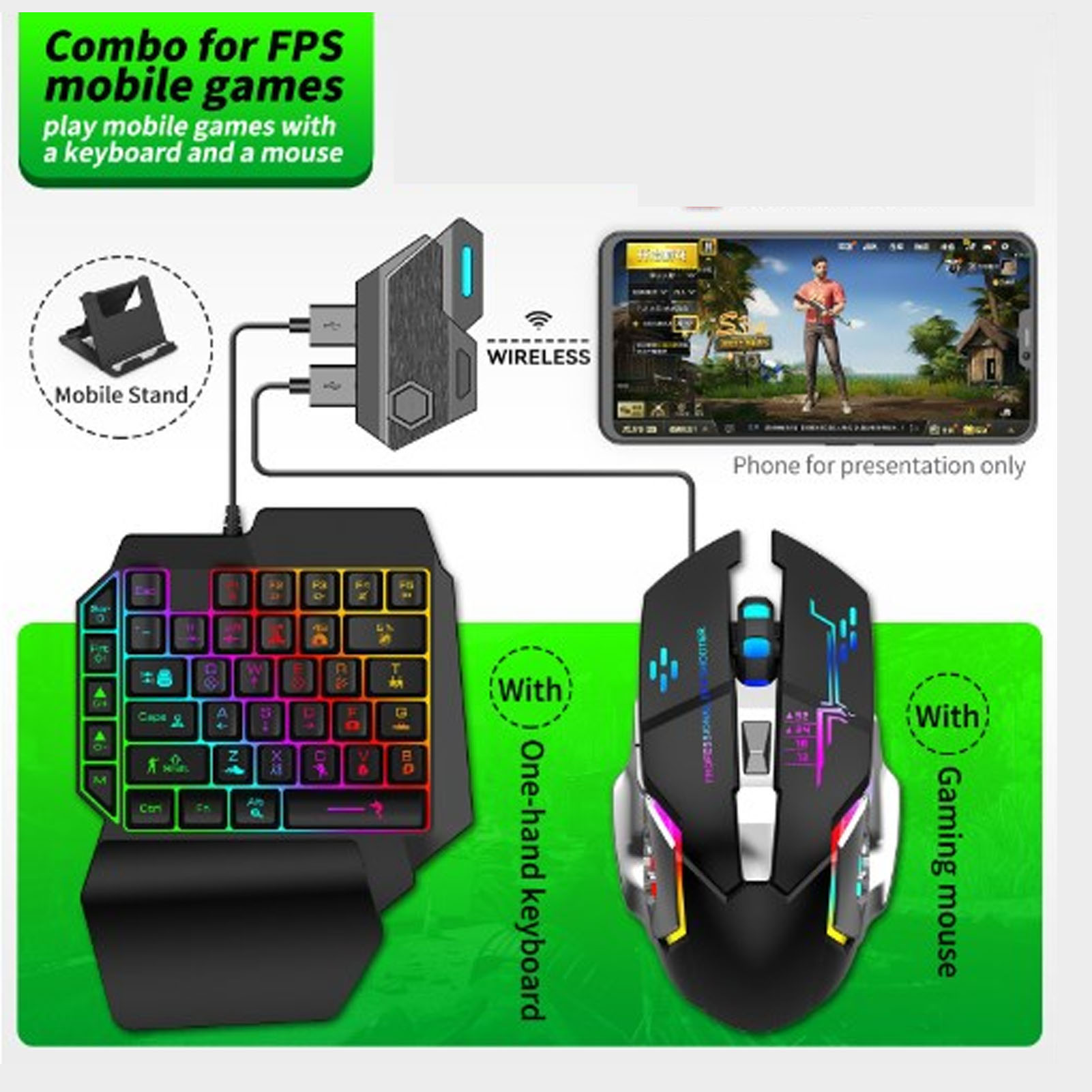 モバイルゲームコンボパック Bluetooth接続 片手キー - Gaming Keyboard And Mouse Mobile のレビューと価格